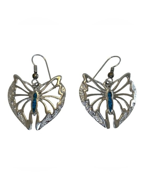 Signed Jewelry - Silver Tone Cut Out Butterfly Dangle Earrings